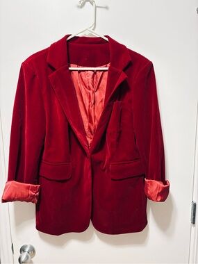 Red Velvet Blazer Jacket - Women